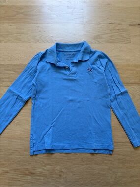 J Crew Crewcuts XS (4-5) Light Blue Long-Sleeve Polo with Embroidered Detail